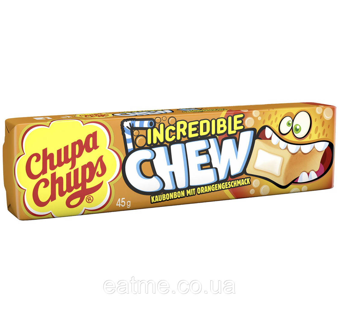 Chupa Chups Incredible Chew Orange Жувальні цукерки зі смаком апельсина в індивідуальній упаковці 45g