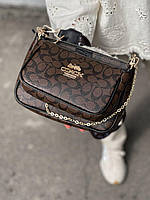 Жіноча сумка Coach Double Bag Brown люкс екошкіра сумка коричнева Коач класична брендова підкладка
