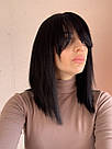Натуральна жіноча перука чорна з довгим чубчиком, натуральне волосся, фото 2
