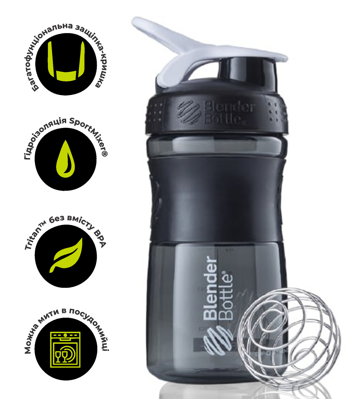 Шейкер спортивний (пляшка) BlenderBottle SportMixer 20oz/590ml Black/White (Original)