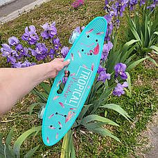 Пеніборд (Penny board) Фламінго,скейт, скейтборд зі світними колесами та ручкою, фото 6