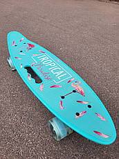 Пеніборд (Penny board) Фламінго,скейт, скейтборд зі світними колесами та ручкою, фото 4