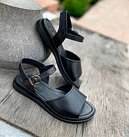 Женские кожаные босоножки сандалии на низком ходу летние повседневные удобные чёрные 40 размер M.KraFVT 0527