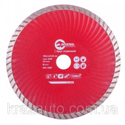 Диск відрізний для каменю TURBO алмазний, 180 мм, 22-24% INTERTOOL CT-2009