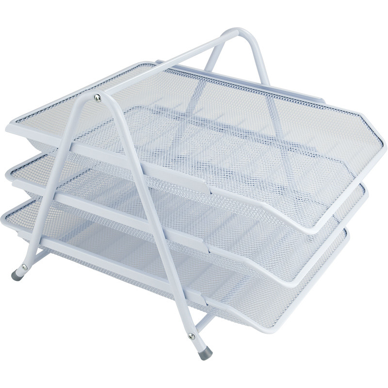 Лоток горизонтальний металевий для паперів 3 яруси білий