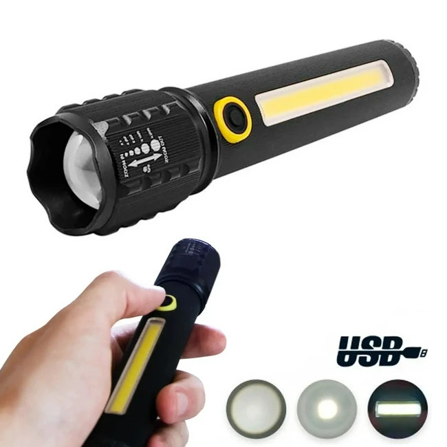 Яскравий ручний акумуляторний ліхтар BL-C71-P50+COB (3 режими), Світлодіодний ліхтарик із зарядкою від USB