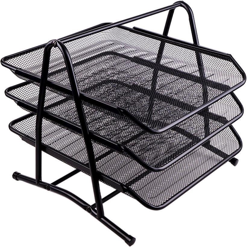 Лоток для паперу горизонтальний А4 3 відділення металевий чорний