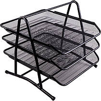 Лоток для паперу горизонтальний А4 3 відділення металевий чорний