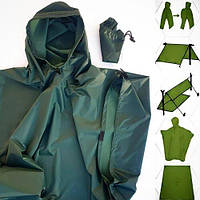 Дождевик тактический с капюшоном в чехле военный плащ-палатка дождевик пончо для рыбалки зеленый олива