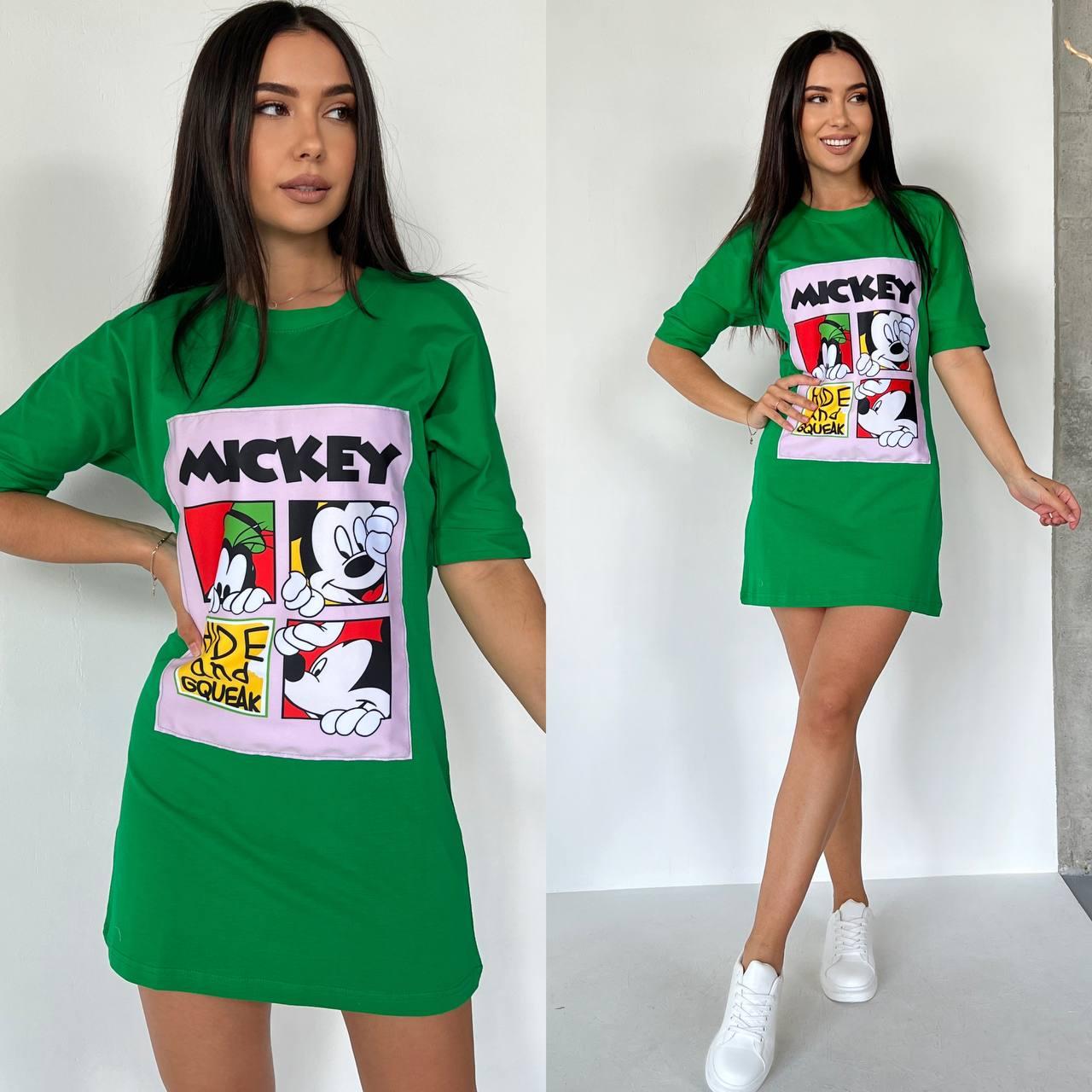 Яскрава жіноча трикотажна сукня-футболка принт Міккі Маус Sma8298