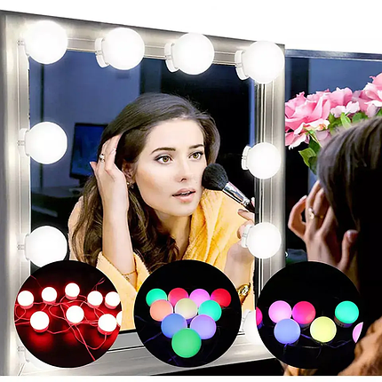 LED Підсвічування для дзеркала з пультом 10 ламп RGB, Підсвічування на дзеркало для макіяжу, RGB підсвічування, фото 1