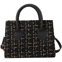 Чорна сумка в золоту клітинку на кожен день з ремінцем через плече Dior