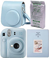 Набор Голубой Фотокамера моментальной печати Fujifilm INSTAX Mini 12 Pastel Blue / Картридж 10 фото / Чехол /