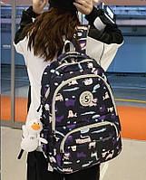 Черный городской школьный рюкзак для девушки с принтом
