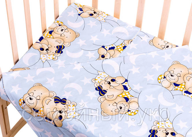 Змінне постільна білизна в дитячу ліжечко, малюнок Блакитний (ведмедики сплять), фото 2