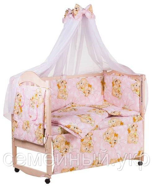 Комплект в кроватку, бортики, защита- рисунок розовая (мишки спят) - фото 1 - id-p1855164716