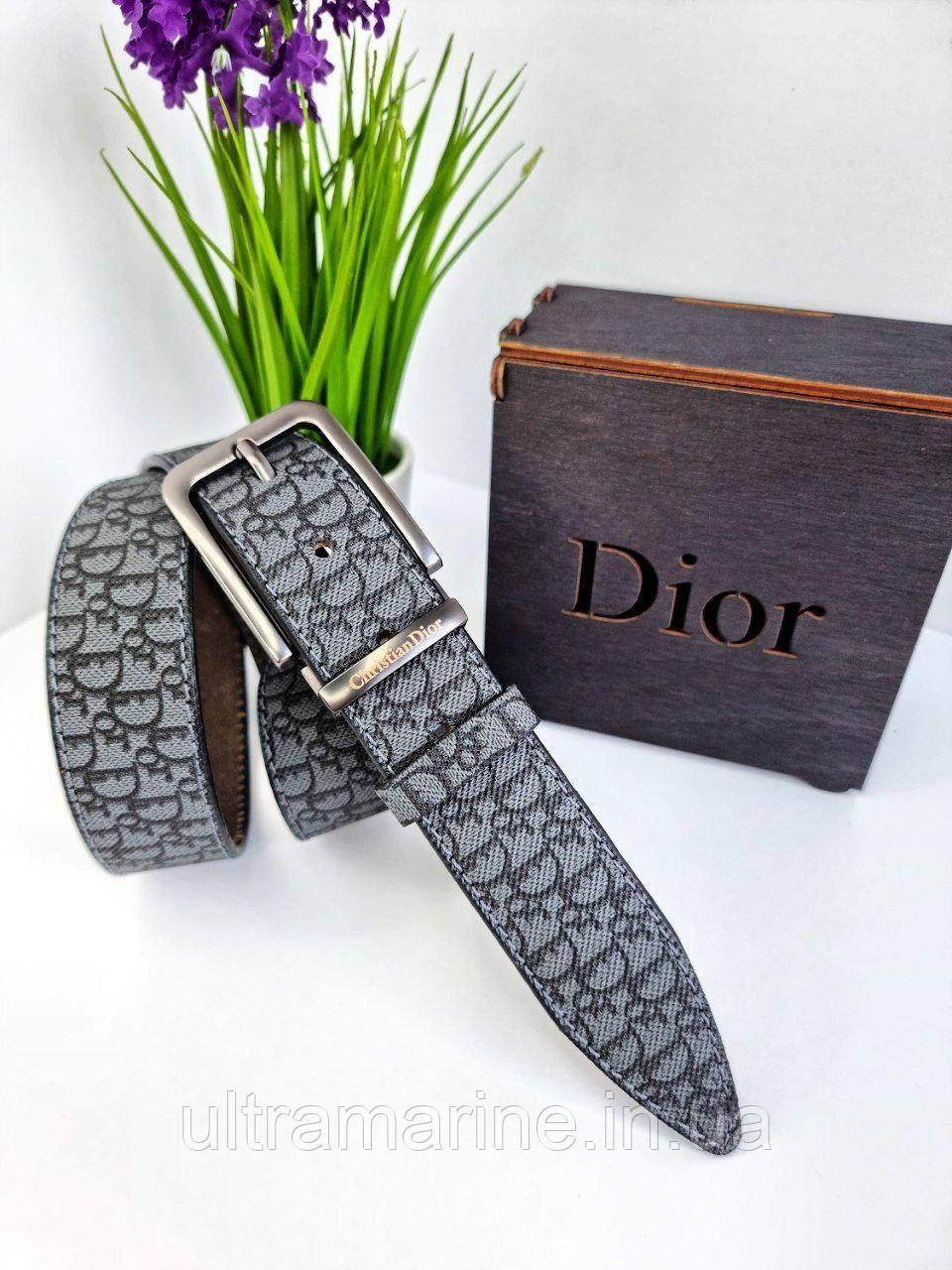 Стильний жіночий шкіряний ремінь Dior 3.5 см Диор з класичною металевою пряжкою сірий