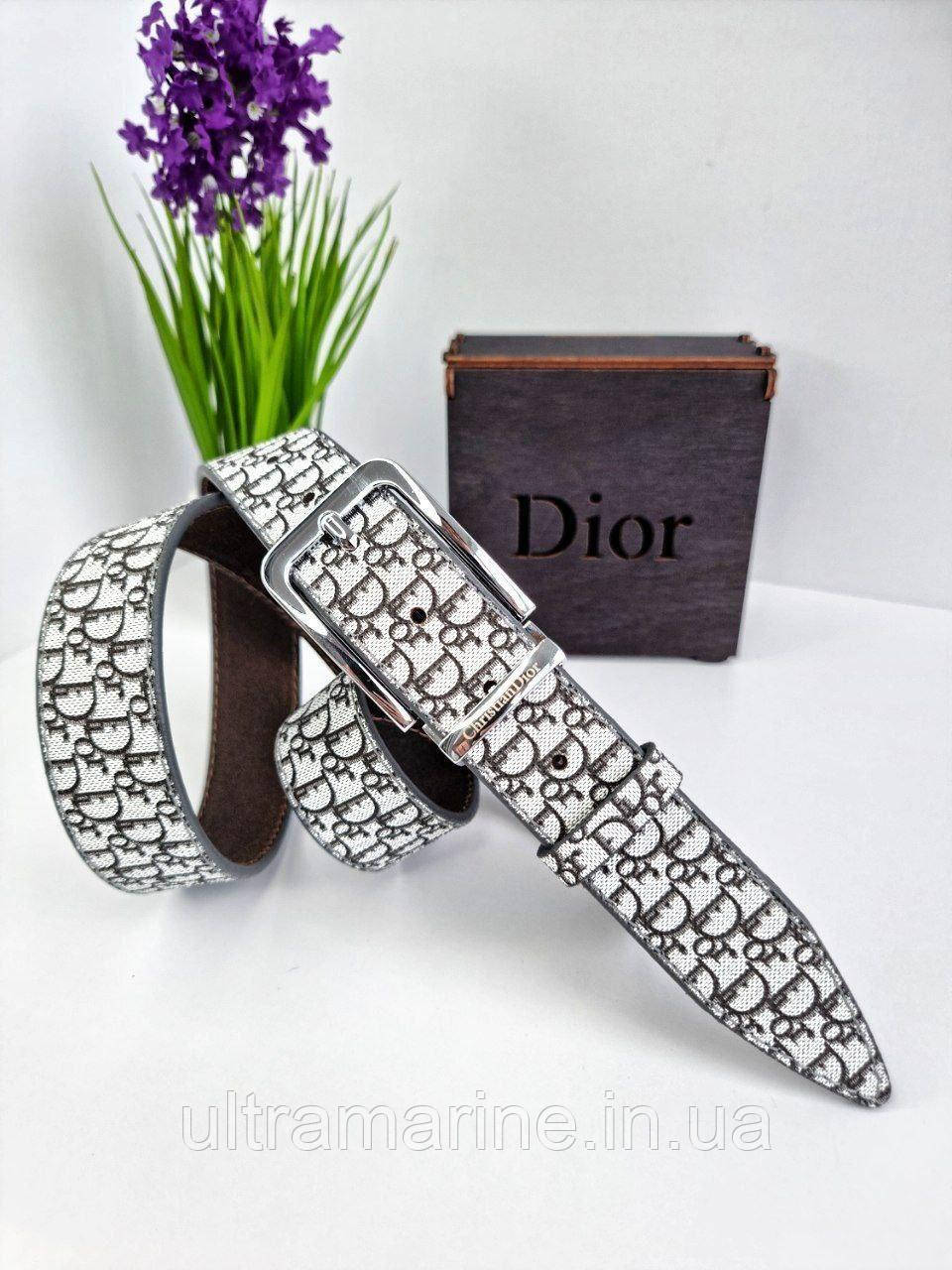 Стильний жіночий шкіряний ремінь Dior 3.5 см Диор з класичною металевою пряжкою білий