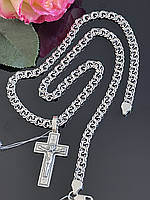Комплект срібний православний чернений хрестик з ланцюжком бісмарк чоловічий