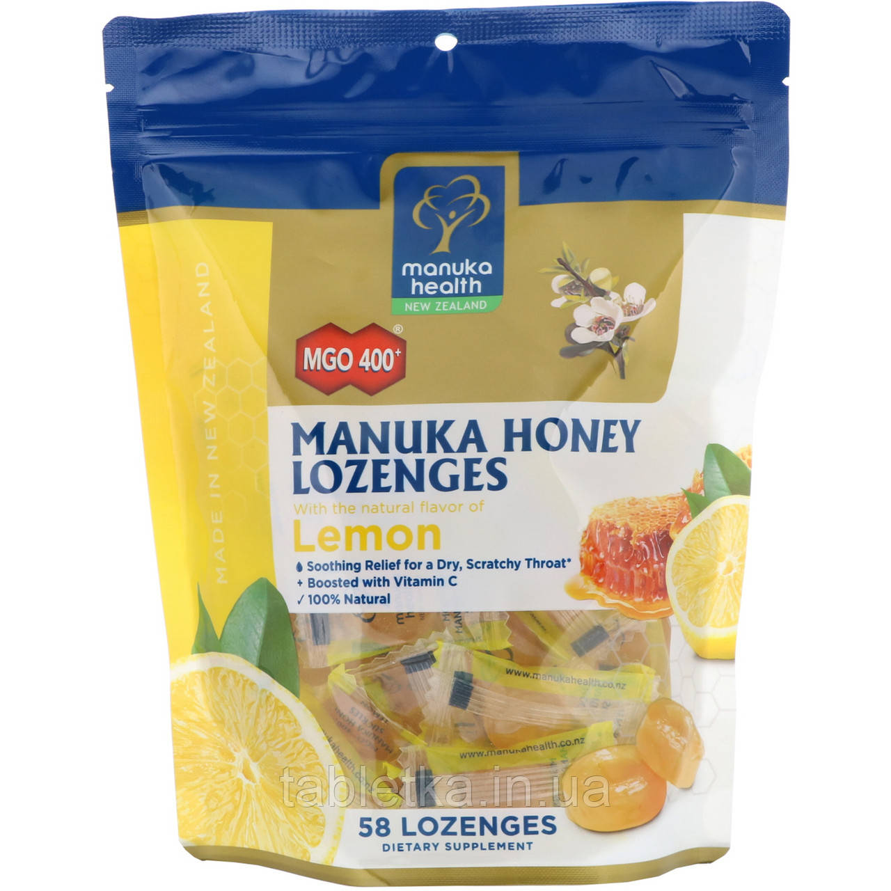 Manuka Health, льодяники з медом манука, MGO 400+, лимон, 58 шт.