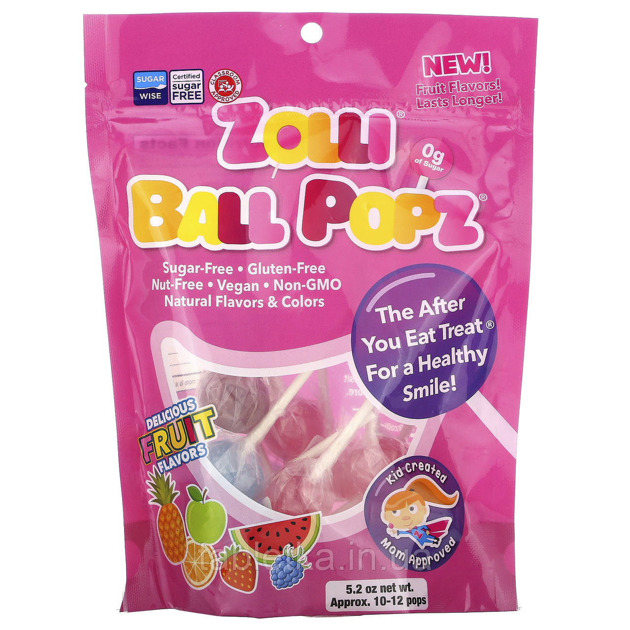 Zollipops, Zolli Ball Popz, фруктові льодяники на паличці, асорті, 10-12 льодяників, 147 г (5,2 унції)