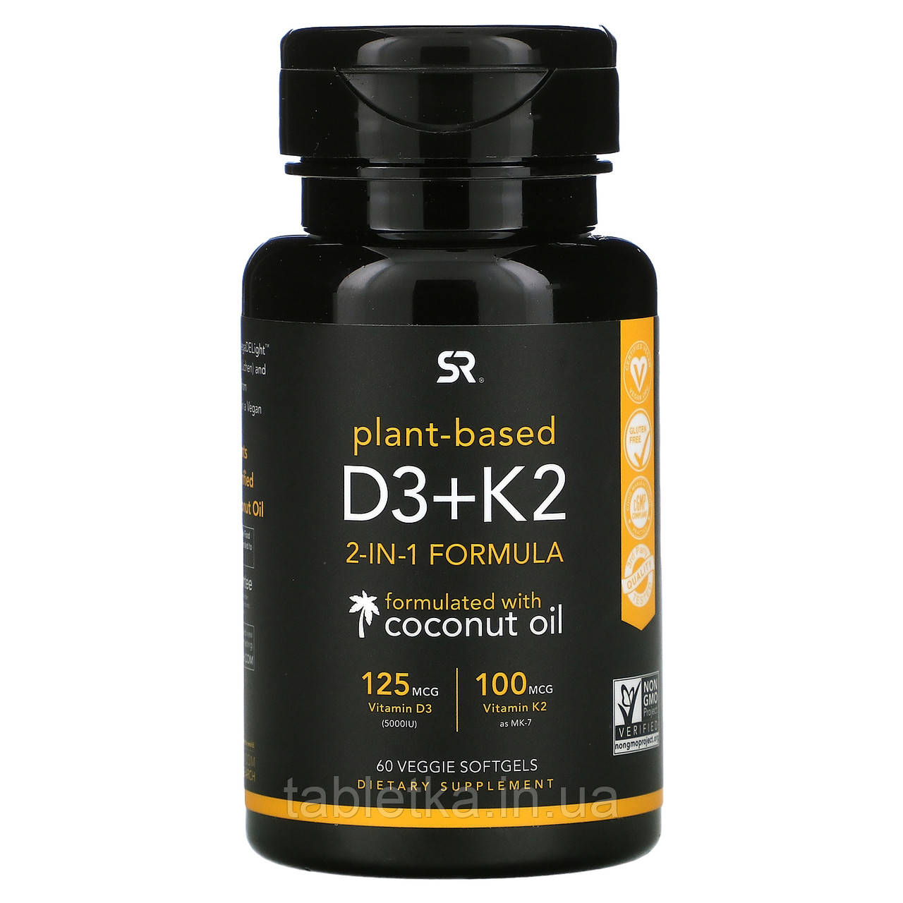 Sports Research, вітаміни D3+K2, на рослинній основі, 60 рослинних капсул
