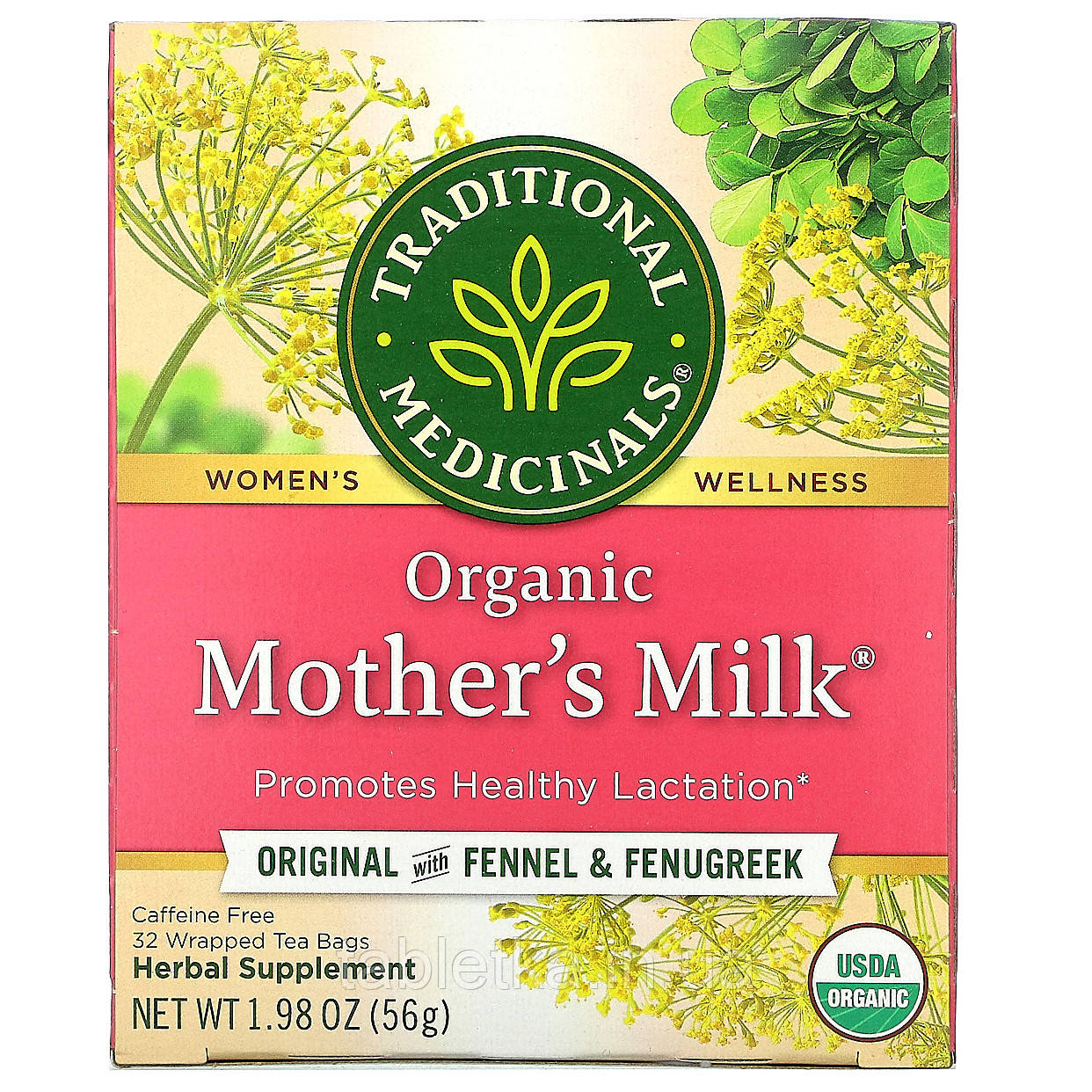 Traditional Medicaninals, Mother's Milk, органічний фірмовий чай із фенхелем і пажитником, без кофеїну,