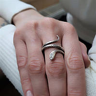 Кольцо серебряное женское колечко без камней Змея черненое серебро 925 пробы 19.5 размер 1811 3.25г