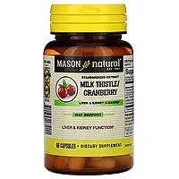 Mason Natural, стандартизованный экстракт расторопши и клюквы, средство для очищения печени и почек, 60 капсул