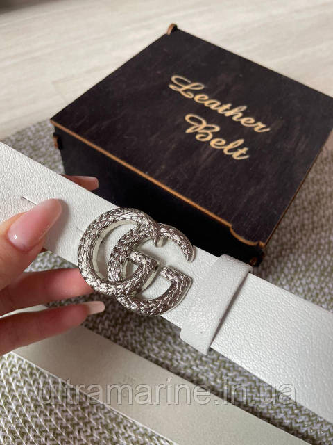 Стильный женский кожаный ремень Gucci см Гуччи белый с пряжкой