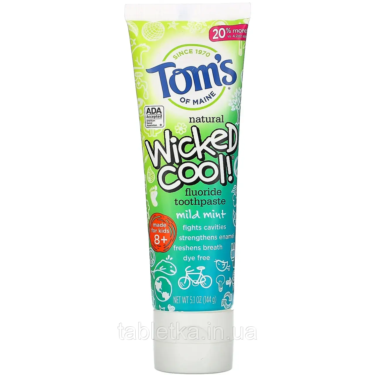 Tom's of Maine, Wicked Cool!, зубна паста з натуральним фтором, для дітей від 8 років, дика м'ята, 144 г (5,1
