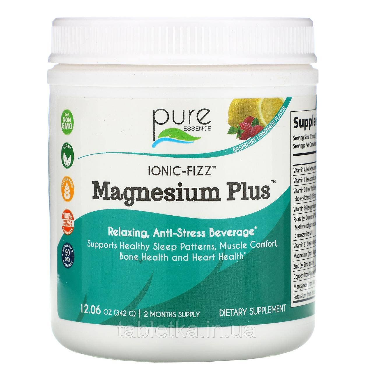 Pure Essence, Ionic-Fizz, Magnesium Plus, малиновий лимонад, 342 г (12,06 унції)