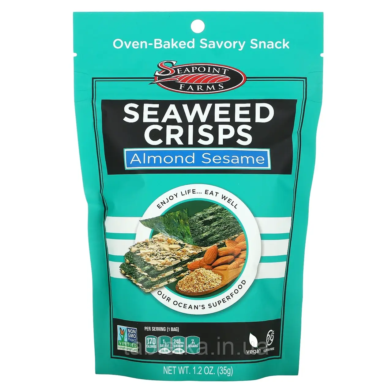 Seapoint Farms, чипси з морських водоростей, мигдаль і кунжут, 35 г (1,2 унції)