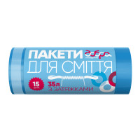 Пакети для сміття Добра Господарочка з затяжками сині 35 л 15 шт. (4820086521734), фото 1