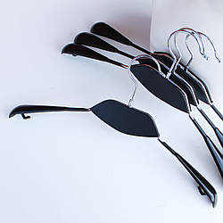 Плічка вішалки металеві силіконові для одягу чорні з дерев'яною вставкою, 42 см