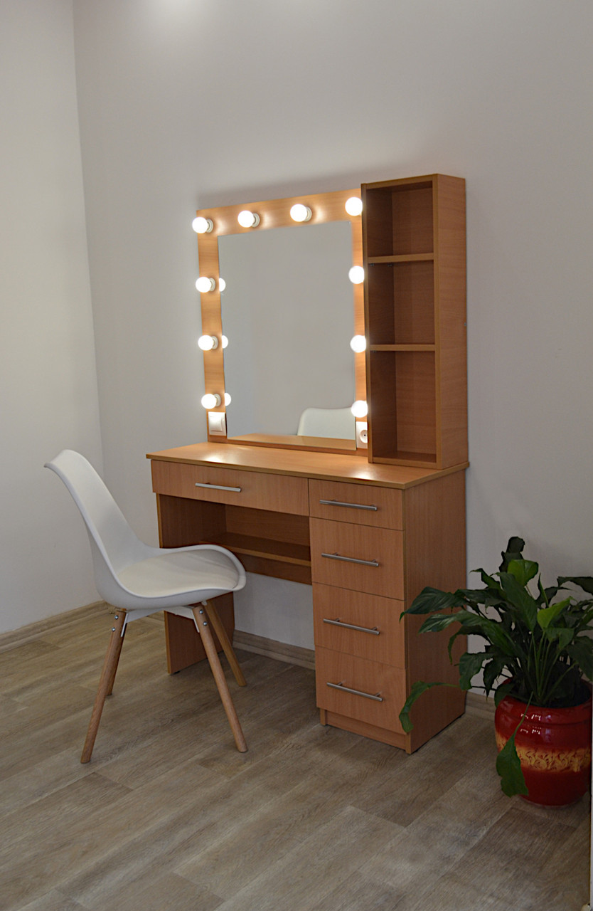 Туалетный столик трюмо и макияжное зеркало с подсветкой и полочками Zerka 1000 mm в цвете Бук - фото 1 - id-p1855240009