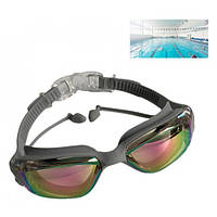 Очки для плавания с берушами, защита от УФ Anti-Fog, KH39-A, серые, 106724