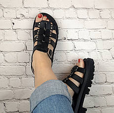 Босоніжки жіночі шкіряні чорні сандалі якісні на літо, фото 2