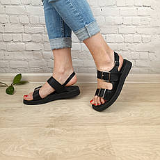 Босоніжки чорні жіночі шкіряні сандалі якісні на літо, фото 2