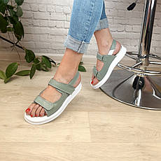 Жіночі оливкові босоніжки з натуральної шкіри сандалі модні літнє взуття 2023, фото 2