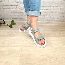 Жіночі оливкові босоніжки з натуральної шкіри сандалі модні літнє взуття 2023, фото 2