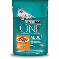 Влажный корм для котов Purina One Adult з куркою та зеленою квасолею 85 г (7613038255743)