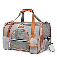 Складна сумка переноска для домашніх тварин з прозорими стінками та кріпленнями до валізи та авто до 7 кг Світло Сіра