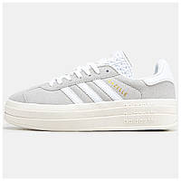 Женские кроссовки Adidas Gazelle Bold Platform Grey White, серые замшевые кроссовки адидас газели газель