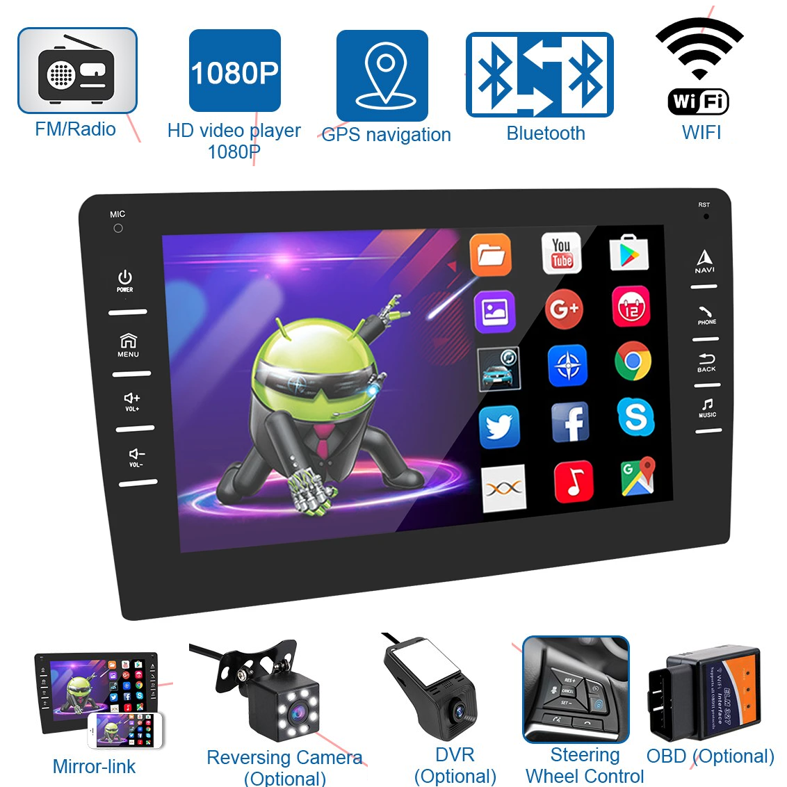 Стерео автомагнітола Android car stereo 801 DX, Магнітола в автомобіль 1 Din з сенсорним екраном і bluetooth, фото 1