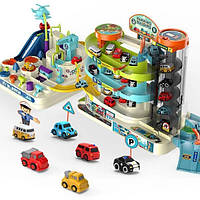 Детский большой игровой механический автотрек с развивающими машинками Паркинг гараж для машинок 2в1 Автотреки