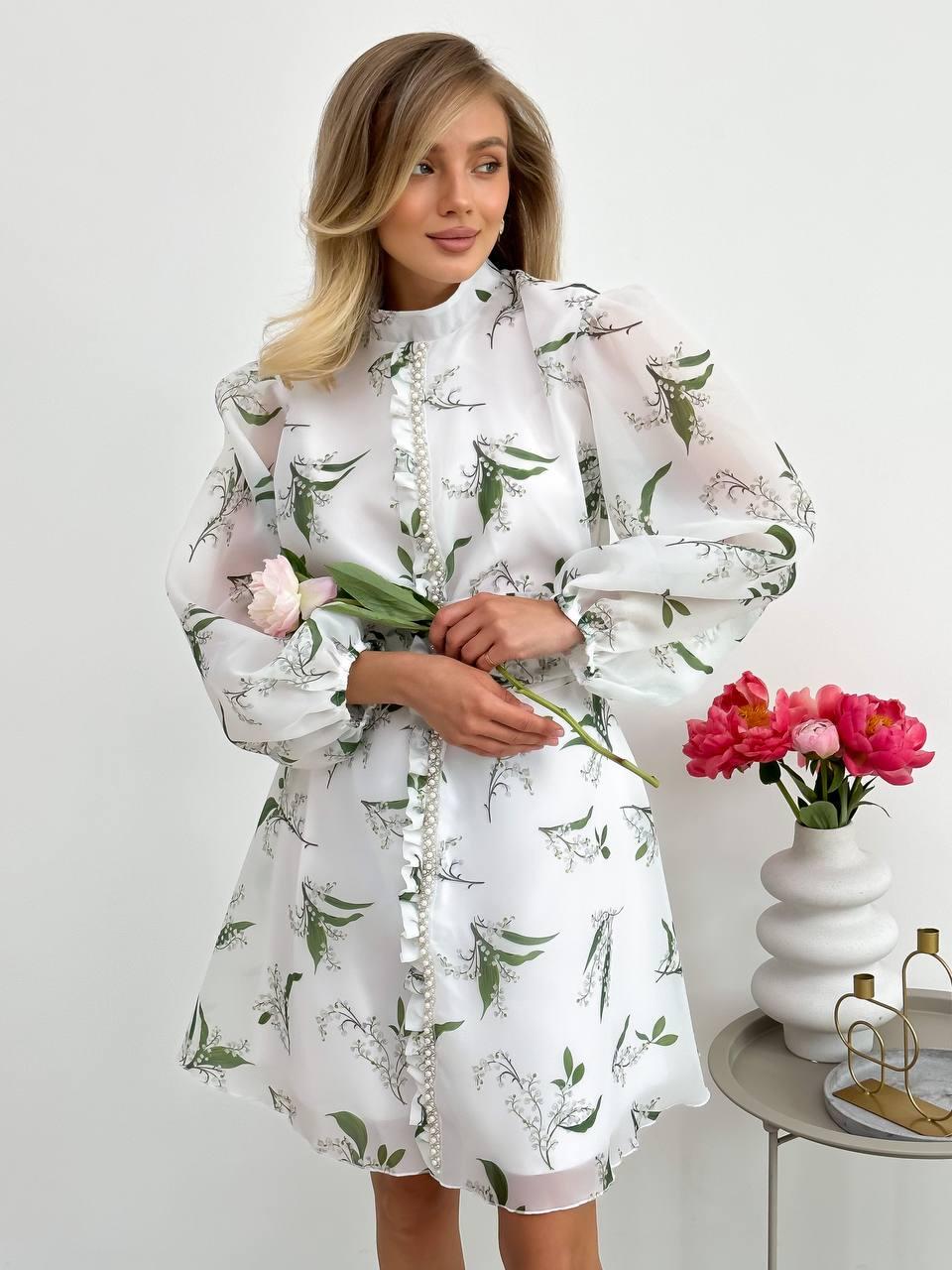 Легка жіноча квіткова міні сукня Феєрія вільного крою з корсетним поясом Smf8300