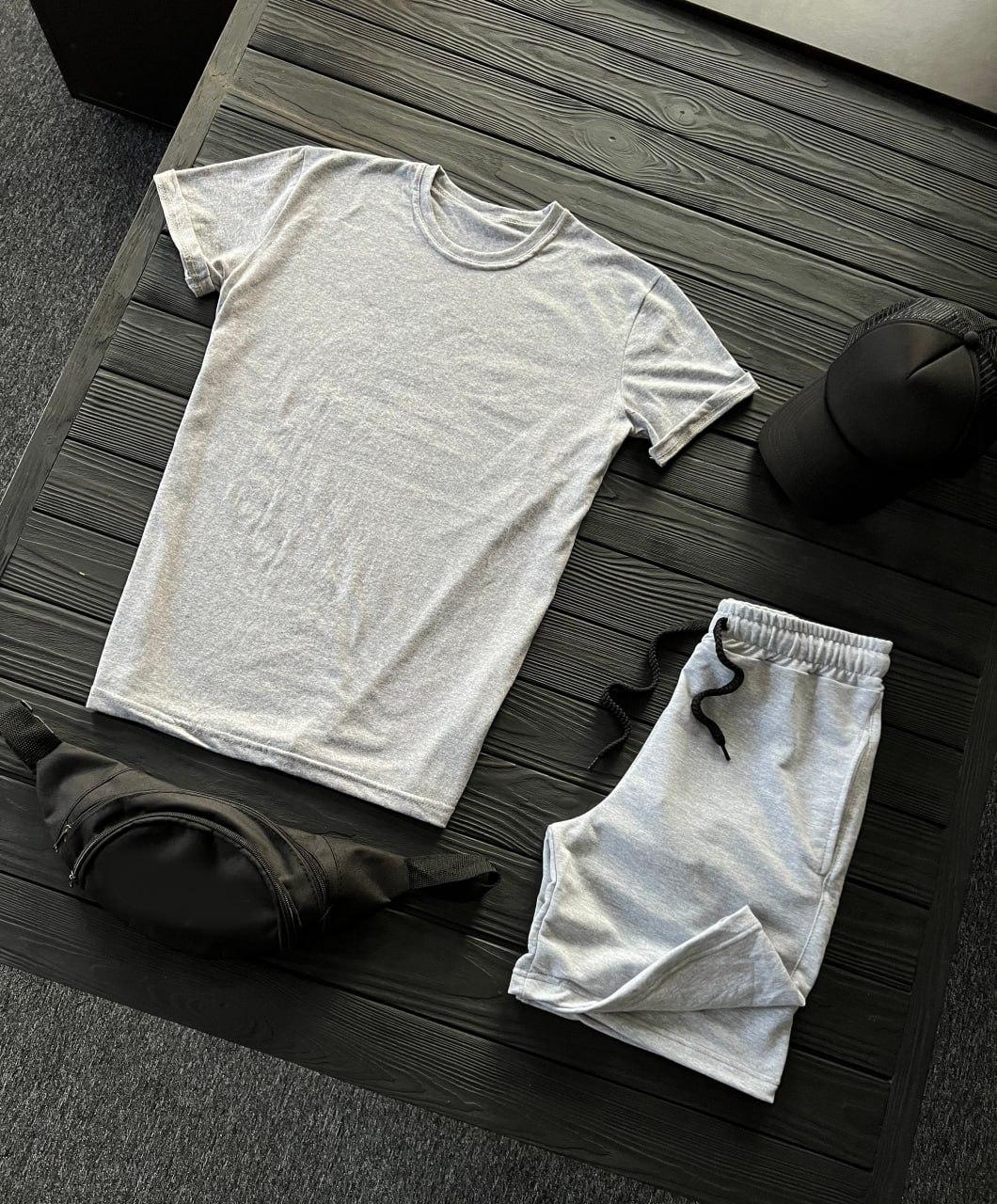 Літній комплект чоловічий футболка шорти кепка бананка basic сірий спортивний костюм на літо, фото 1