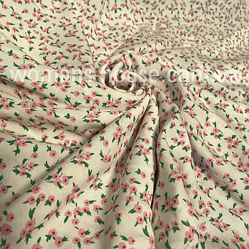 Тканина Штапель з малюнком Квіти рожеві на молочному