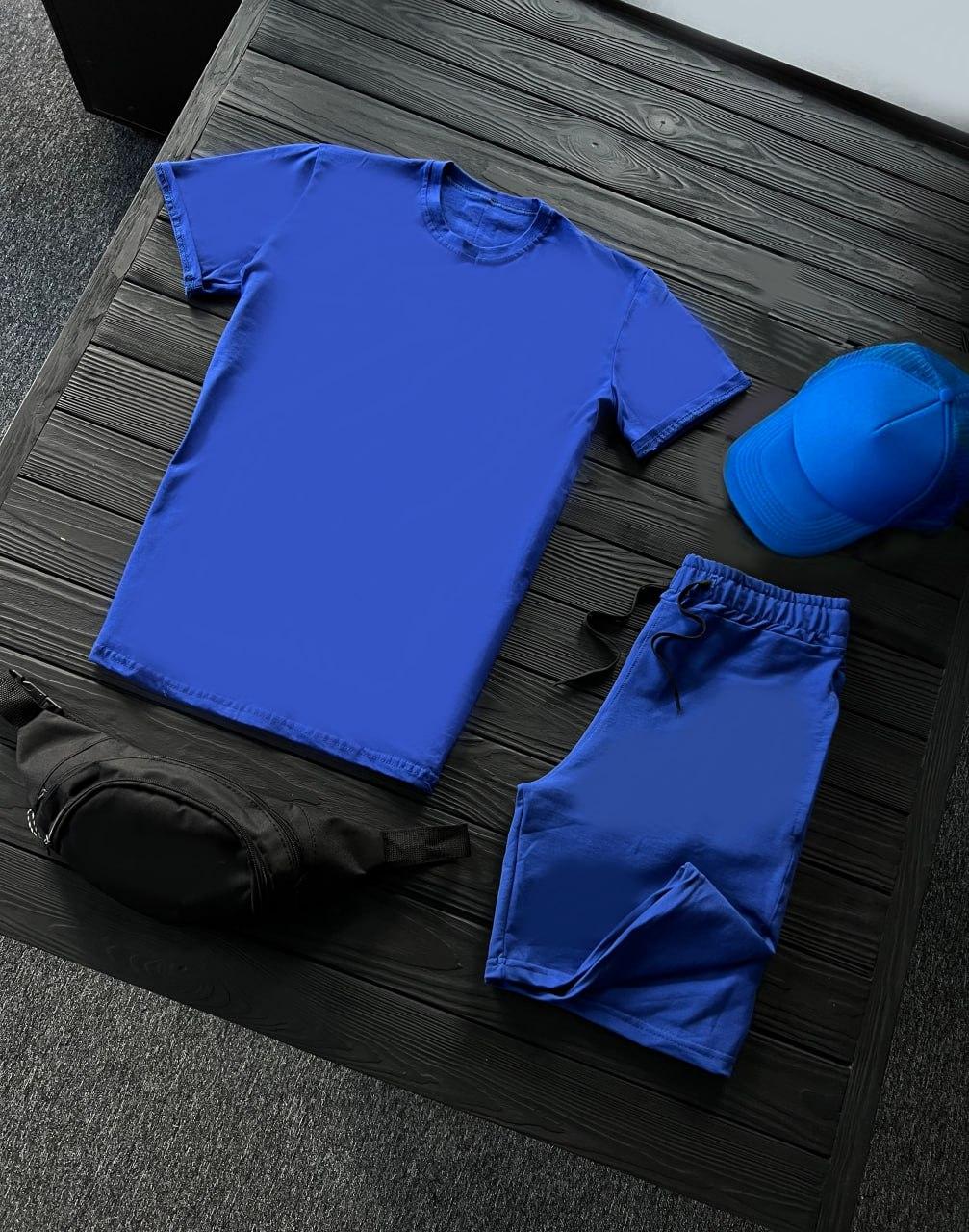 Літній комплект чоловічий футболка шорти кепка бананка basic синій спортивний костюм на літо, фото 1